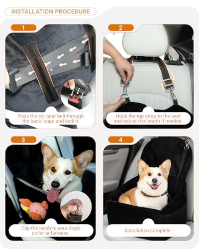 Dog Car Seat for Small Medium Dogs, Dog Booster Seat with Extendable Backrest, Pet Portable Car Seats up to 30 lbs, Washable Travel Bed with Storage Pockets and 2 Safety Leashes, Black - color: Black