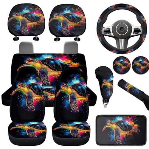 Animal Turtle Print Auto Front Rear Seat Protective Steering Wheel Cover Car Accessories Set for Cars Seat Covers 12pcs Seat Cover Set for Cars Car Armrest Cover Headrest Covers - color: Animal Turtle