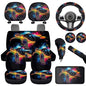 Animal Turtle Print Auto Front Rear Seat Protective Steering Wheel Cover Car Accessories Set for Cars Seat Covers 12pcs Seat Cover Set for Cars Car Armrest Cover Headrest Covers - color: Animal Turtle