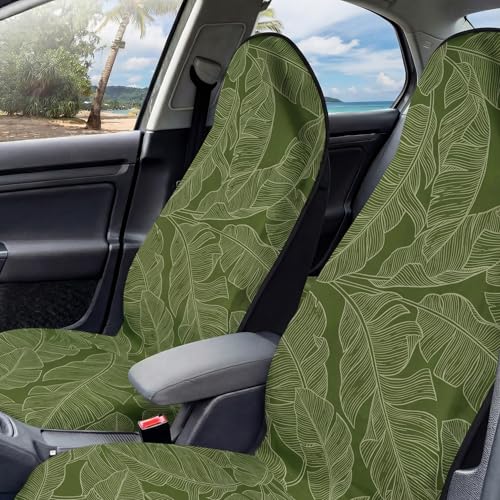 2 Pack Car Seat Towel Covers, Sweat Protector for Front Seats, Premium Thickened Microfiber with Elastic Strap, Breathable & Quick Dry, Machine Washable Cover for Gym Running Universal Fit Banana Leaf