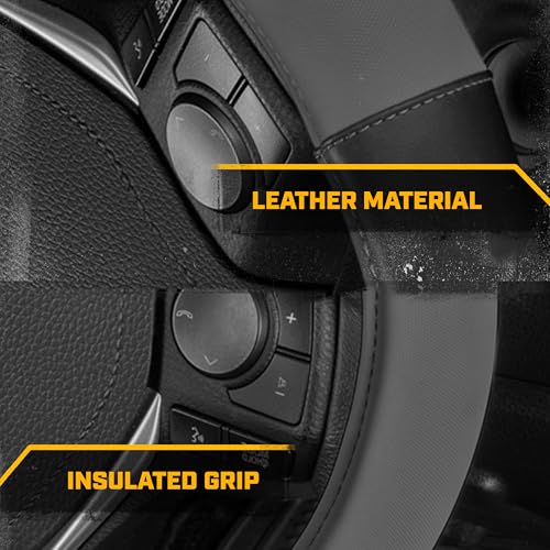 Cat® ErgoDrive Car Steering Wheel Cover with Dark Gray Grip, Black Faux Leather Steering Wheel Cover for Auto Truck Van SUV - Standard 14.5" - 15 Inches - color: Dark Gray/Black, size: Standard (14.5-15")