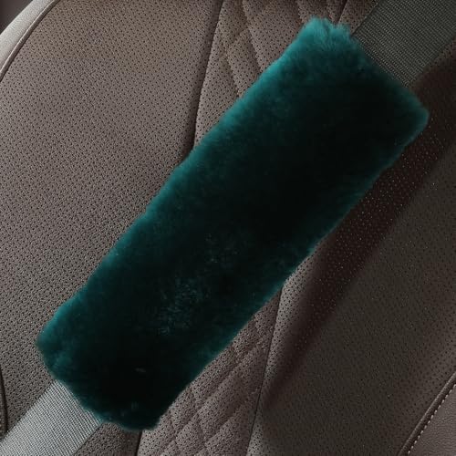 OGLAND Genuine Sheepskin Soft Fuzzy Car Seat Belt Pad,2 Pack Fluffy Seat Belt Cover for Shoulder Pad Neck Cushion Protector Car Accessories (Alpine Green) - color: Alpine Green, size: Shearling Wool