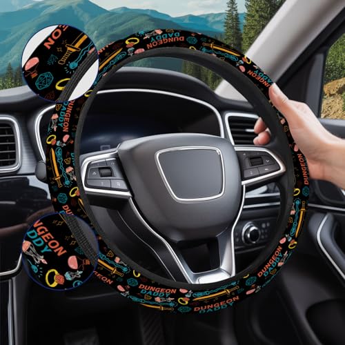 GENANY Dungeon Daddy Steering Wheel Cover, Non Slip Polyester Car Wheel Protector for Car SUV Truck, Universal 15 Inch - color: Dungeon Daddy