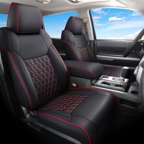 Huidasource Front Truck Seat Covers Fit for 2nd Gen Toyota Tacoma 2005-2015 Double&Crew Cab, Leather Car Seat Cushion Cover for Tacoma Base, PreRunner, SR5, Limited, TRD Sport(Front Pair/Black&Red) - color: Front Pair/Black & Red, size: 2nd Gen Tacoma 200