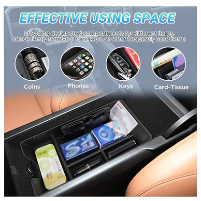 Center Console Organizer 3PC Compatible with 2025-2026 Toyota Camry Accessories, Armrest Storage Box, Charging Zone Anti-Slip Mat and Gear Shifter Right Side Console Organizer Tray - size: Center Console Organizer 3PC