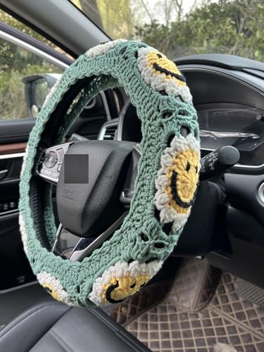 Handmade Crochet Sun Smiling face Car Steering Wheel Covers Universal 14-15 inch,Cute Steering Wheel Cover,Car Accessories (Sun Steering Wheel Cover) - color: Sun Steering Wheel Cover
