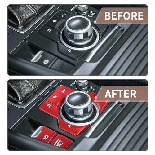 Set of 7 Center Console Gear Panel Multi-Media Handbrake Switch Button Cover for Mazda CX-5 2017-2020 Car Interior Trim Replacement Accessory Red