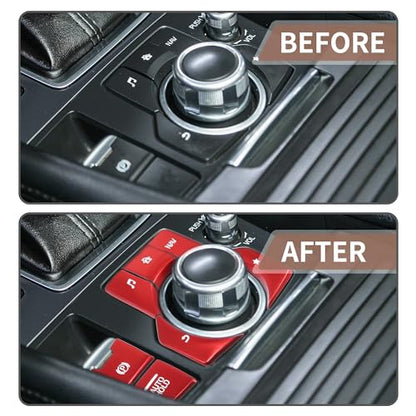 Set of 7 Center Console Gear Panel Multi-Media Handbrake Switch Button Cover for Mazda CX-5 2017-2020 Car Interior Trim Replacement Accessory Red