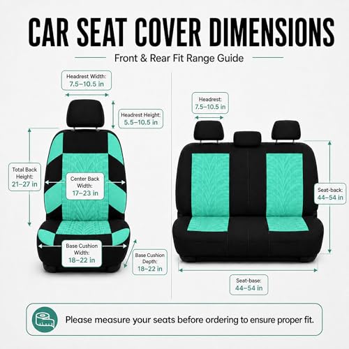 FH Group Full Set Premium Cloth Car Seat Covers - Universal Fit, Low Back Front Seat Covers, Airbag Compatible, Split Bench Rear Seat, Washable Seat Cover for SUV, Sedan, Mint