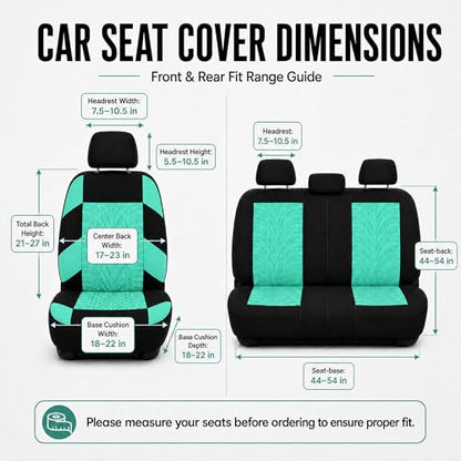 FH Group Full Set Premium Cloth Car Seat Covers - Universal Fit, Low Back Front Seat Covers, Airbag Compatible, Split Bench Rear Seat, Washable Seat Cover for SUV, Sedan, Mint