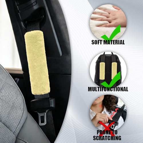 2PCS Car Seat Belt Cover Pads, Fluffy Car Seatbelt Covers, Soft & Comfortable Plush Seat Belt Cushion Protects Shoulder, Auto Safety Belt Strap Cover to Protect Your Neck (Beige) - color: Beige