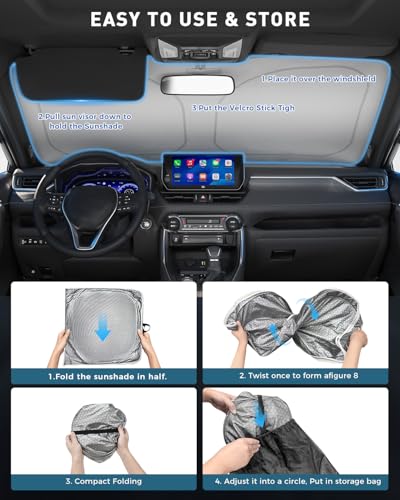 helloleiboo Graphene Car Windshield Sun Shade – 57" x 31" Foldable Car Sun Shade, Advanced Heat Absorption & UV Protection, Universal Fit for Cars, SUVs & Trucks - size: 57 x 31 inches
