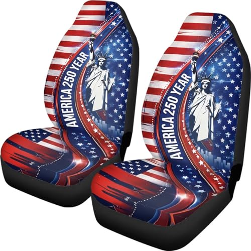 Dreaweet 250th Anniversary Car Seat Covers Front Seats Only Universal 2 Pack Statue of Liberty American Flag Print Bucket Seat Covers for SUV Trucks Sedan Patriotic Car Accessories Easy to Install - color: 250th Anniversary Statue of Liberty
