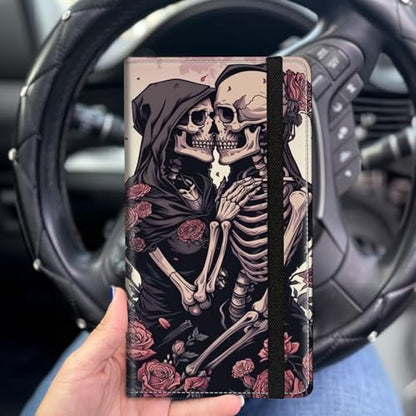 Car Registration and Insurance Holder for Women Men,Automobile License Document Card Holders Vehicle Glove Box Organizer Leather Accessories Driver Essential,Roses and Skulls - color: Roses and Skulls