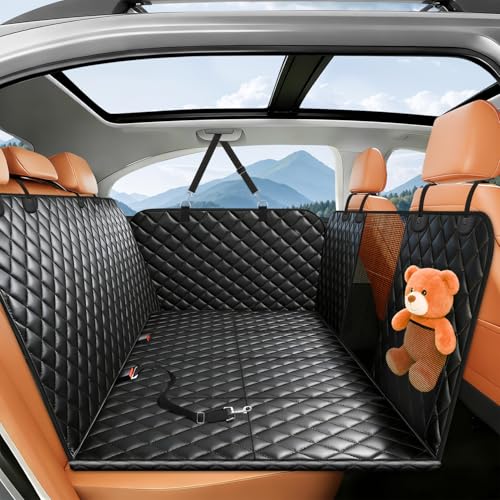 Dog Car Seat Cover for Back Seat, Hard Bottom Back Seat Extender for Dogs, Dog Hammock for Car SUV and Trucks - Waterproof, Anti Scratch，Easy to Clean, Supports 400lbs - color: Black, size: Large