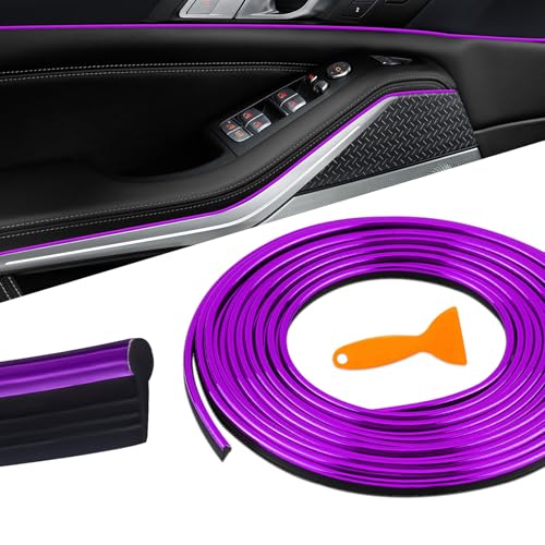 Car Interior Moulding Trim Strips, 33Ft/10M Universal Electroplating Decoration Filler Insert Strips, Styling Dashboard DIY Flexible Strip, Car Interior Trim Accessories with Installing Tool (Purple) - color: Purple