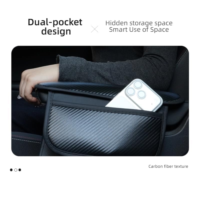 Car Center Console Cover Armrest Cover, Carbon Fiber PU Leather Auto Center Console Pad Protector with Side Storage Bags, Universal Waterproof Anti-Slip for Most Cars Trucks Vans