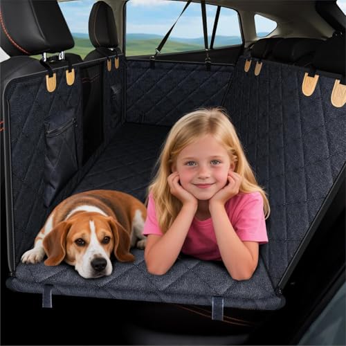 Dog Car Seat Cover for Back Seat, Waterproof Dog Seat Cover for Back Seat, Hard Bottom Back Seat Pet Cover for Dogs, Large-Space Hammock for Car Truck SUV, Charcoal, L - color: black, size: L - For Compact & Mid-size Sedans, SUVs and Trucks