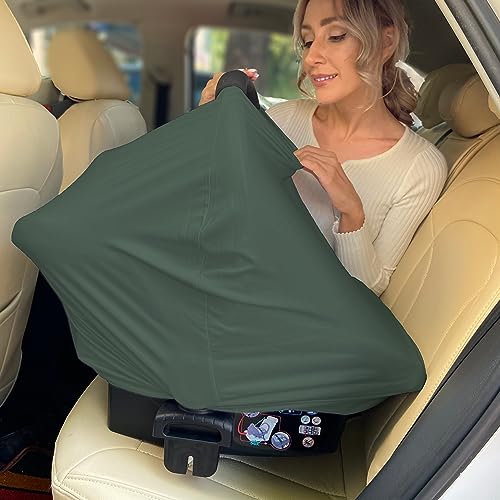 Breathable Car Seat Cover for Babies – Multi-Purpose Soft Rayon Nursing Cover for Breastfeeding, High Stretchy Infant Carseat Canopy, Stroller Cover (Smooth Rayon, Roman Green) - color: Roman Green