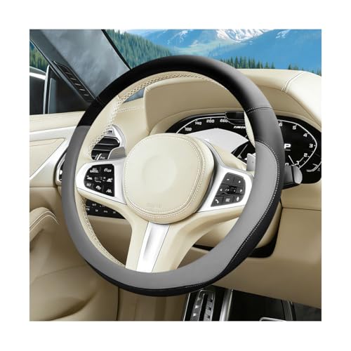 Car Steering Wheel Cover, 15 Inch Breathable Leather Vehicle Steering Wheel Protector with Anti-Slip Lining, Automotive Interior Protection Accessories, Universal for Most Vehicles (Gray) - color: Gray
