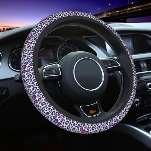Animal Leopard Print Pink Black Steering Wheel Cover Car Accessories Cute for Women Girls Girly Universal 15 Inch Neoprene Auto Interior Decor Anti Slip Car Truck Protector - color: Black36