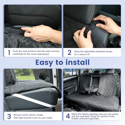 XL Back Seat Cover for Full‑Size Trucks Rear Bench, Zippered Center Armrest Opening, Heavy Duty 900D Waterproof Non‑Slip Car Seat Protector for Messy Kids & Drooling Dogs, Easy Clean (Black) - size: X-Large-60"W