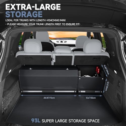 Car Trunk Organizer, Collapsible Leather Car Trunk Storage Organizer with Lid and Sturdy Handle Car Organizer and Storage for SUV, Truck, Sedan (Black, 41 x 11.4 x 12.2in) - size: 41" x 11.4" x 12.2"