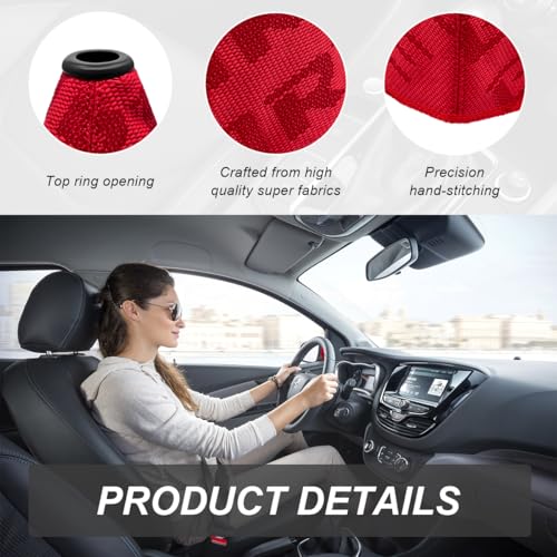 Car Shift Boot Cover, Fabric Shifter Lever Knob Boot Dustproof Cover with Stitch, Manual Automatic Speed Shifter Boots Gear Gaiter for Most Vehicles, Car Accessories (Red) - color: Red