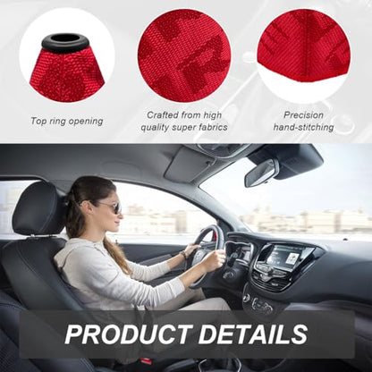 Car Shift Boot Cover, Fabric Shifter Lever Knob Boot Dustproof Cover with Stitch, Manual Automatic Speed Shifter Boots Gear Gaiter for Most Vehicles, Car Accessories (Red) - color: Red