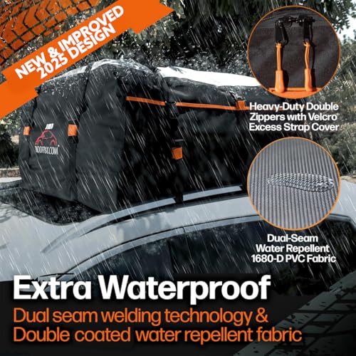 XXL 28 cuft Car Rooftop Cargo Carrier Bag Extra Waterproof Car Roof Storage with 10 Heavy Duty Tie Down Straps and 4 Hooks Roof Bag Cargo Carrier for Top of Vehicle with/Without Rack