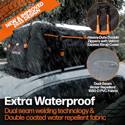 XXL 28 cuft Car Rooftop Cargo Carrier Bag Extra Waterproof Car Roof Storage with 10 Heavy Duty Tie Down Straps and 4 Hooks Roof Bag Cargo Carrier for Top of Vehicle with/Without Rack