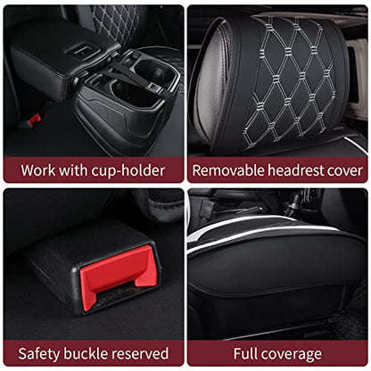 Jeep Wrangler JK JL 4-Door Seat Covers Full Set Custom Fit 2007-2026 Unlimited X Rubicon 392 Sahara Willys Sport High Altitude 4X4 Truck Pickup Waterproof Faux Leather (Full Set/Black-W) - color: Full Set/BLACK-White