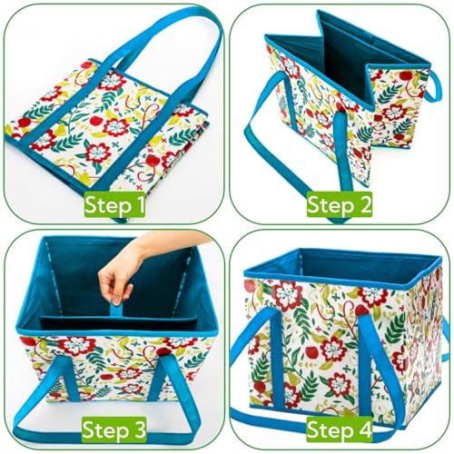 4 Pack Reusable Grocery Bags, Large Heavy-Duty Shopping Tote with Box Shape, Foldable Car Organizer Trunk Bin with Reinforced Handles Hard Bottom for Picnic, Toy, Cloth, Hold up to 50 Lbs