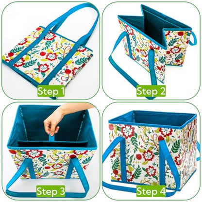 4 Pack Reusable Grocery Bags, Large Heavy-Duty Shopping Tote with Box Shape, Foldable Car Organizer Trunk Bin with Reinforced Handles Hard Bottom for Picnic, Toy, Cloth, Hold up to 50 Lbs