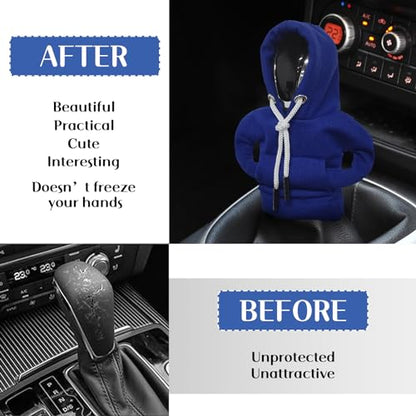 vvag Gear Shift Hoodie, Hoodie Car Gear Shift Cover, Car Shift Knob Hoodie, Automotive Interior Accessories, Universal Fit Knob Cover Gift (Blue) - color: Blue