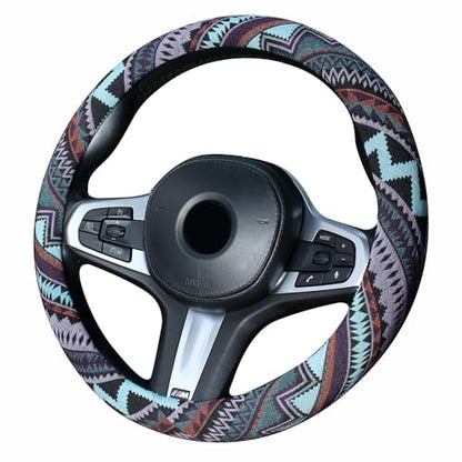 Ethnic Style Coarse Flax Cloth Automotive Steering Wheel Cover Anti Slip and Sweat Absorption Auto Car Wrap Cover (M, 14.5''-15'') - color: M, size: 14.5 - 15 inches