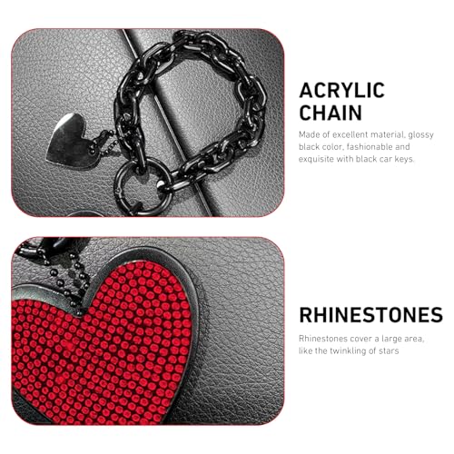 Cute Heart Keychain, Pretty Bling Key Chain Accessories, Sparkling Diamond-Studded Microfiber Leather Car Keyring Wristlet - color: Red