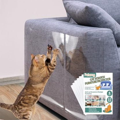 Anti-Cat Scratch Furniture Protector-6-Pack –Single-Sided, Heavy-Duty Self-Adhesive Tape, No-Residue for Couch, Doors & Walls - with 32 Twist Pins - size: 6P + 33 pins