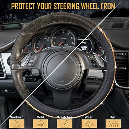 CAR Pass Rhinestones Diamond Bling Steering Wheel Cover, Universal Fit for SUV,Vans,Sedan,Car,Truck 14.5-15inch Universal Fit (Golden) Crystal Glitter for Women Sparkle Girly Sparkling Gold Shining - color: Gold Diamond