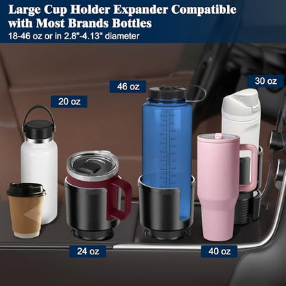 Quick-Install Car Cup Holder Expander, Space-Saving Cup Holder for Car with Offset Design, Non-Slip Large Water Bottle Holder Expander, Compatible with Owala, Stanley, Yeti Cups (24oz to 64oz)