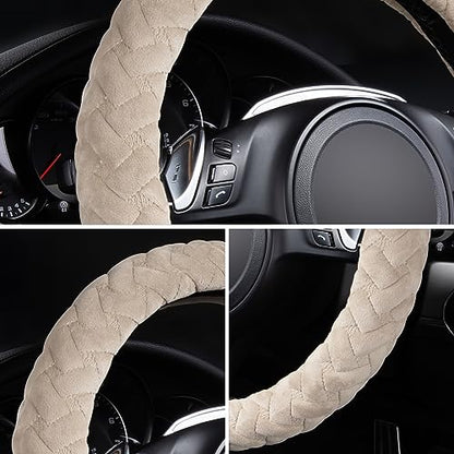 Flying Banner car Steering Wheel Cover Massage Velvet Warm Universal Size 15 inches SUV Truck Anti Slip Odorless Summer Winter (Beige, Velvet Massage) - color: Beige