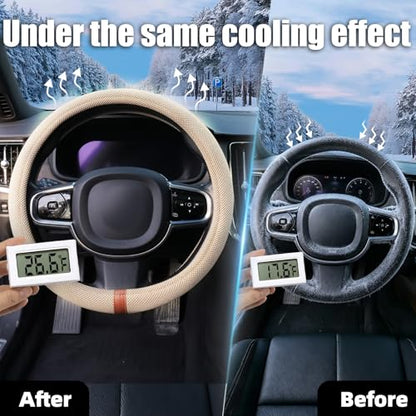 Universal Car Steering Wheel Cover for Summer, Non-Slip Breathable Cooling Steering Wheel Cover Protector with Brown Mark Upgraded Silicone Inner Ring for Summer D Shape & Round Shape, Khaki - color: Khaki Brown