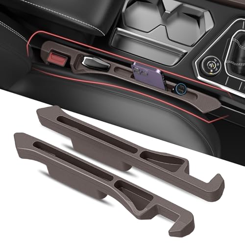 Car Seat Gap Filler 2Pack, Inserts Between Seats Console with Organizer Storage Upgraded Phone Holder Car Side Seat Gap Fillers Cars Front Seats Fill Plug Car Essentials for Vehicle SUV Truck (Brown) - color: Brown