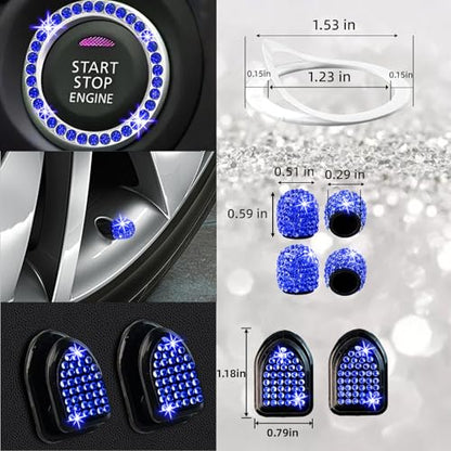 NBTEPEM 27 PCs Blue Bling Car Accessories Set for Women, Steering Wheel Covers Universal Fit 15 Inch, Bling License Plate Frame, Bling Phone Holder, Bling Car Coasters (Blue Diamond) - color: Blue Diamond