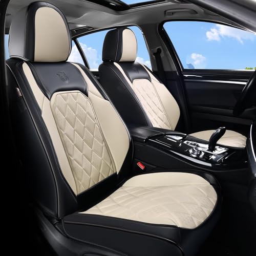 Coverado Car Seat Covers Front Seats, Waterproof Faux Leather Car Seat Covers 2 Pack, Universal Car Seat Protector Driver Seat Covers Fit for Most Cars Trucks SUV- Black&White - color: A-Black&White, size: Front