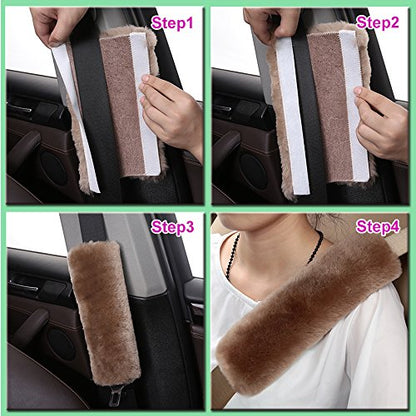 Authentic Sheepskin Car Seat Belt Pad,2 Pack Soft Seat Belt Cover for Shoulder Pad Neck Cushion Protector Car Accessories by Genuine Natural Merino Wool (Misty Gray)