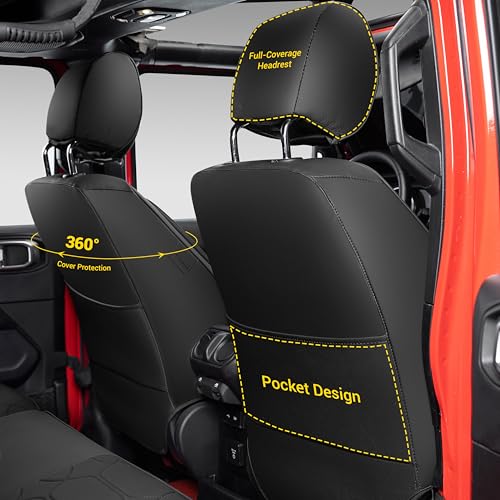 OASIS AUTO Custom Fit Seat Covers Compatible with Jeep Wrangler JL Unlimited (2018-2026) 4-Door, Waterproof Faux Leather, Fits Rubicon Sahara Sport (Black) - color: Black, size: 2018-2026 JL 4-Door