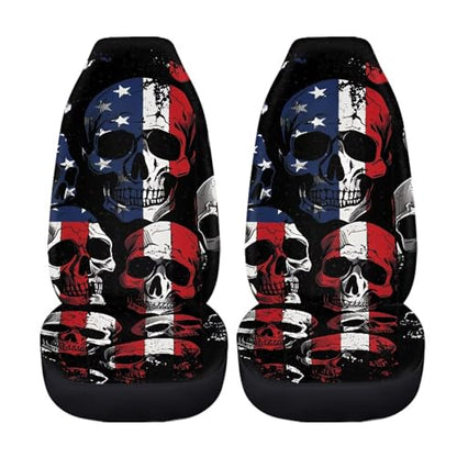 American Flag Set of 2 Pieces Automotive Seat Cover Car Front Seat Cover 4th of July Car Seat Protector Skull Patriotic Bucket Seat Cover Easy to Install - color: American Flag Skull