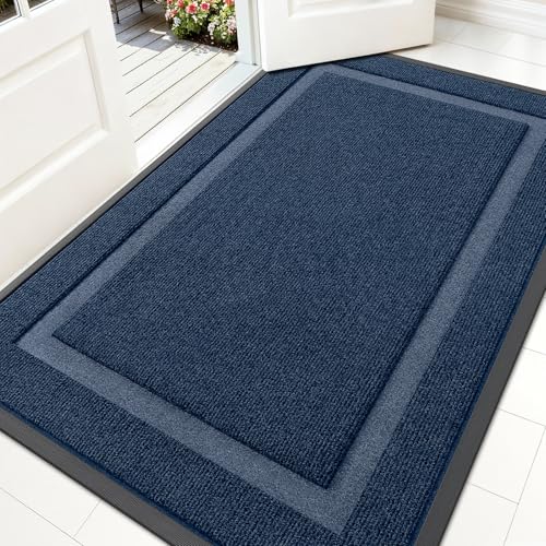 OLANLY Front Door Mat Indoor Outdoor Entrance, Waterproof All-Season, All-Weather Doormat, Sturdy Natural Rubber, Fade Resistant, Low Profile, Easy Clean Patio Porch Entryway Mat, 59x30, Blue - color: Blue, size: 59" x 30"