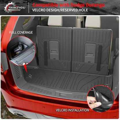 Floor Mats Compatible with 2016-2025 2026 Dodge Durango 6 Seats Cargo Mat Back Seat Protector Trunk Liner 2024 Durango Accessories (Fit 6 Seats, 3rd Row Backrest Mats+Trunk Mat+Floor Mats) - style: For Dodge Durango 6-Seater | 2016-2026